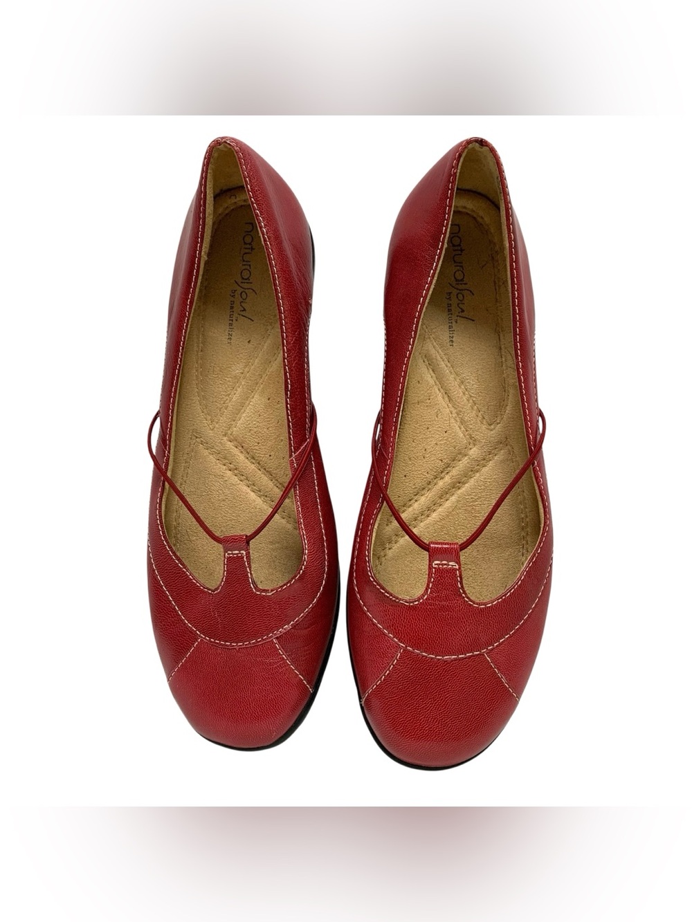 Natural Soul By Naturalizer Nayana Red Leather Flat Mary Jane Slip On Shoes 8.5M
